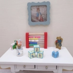 Dolls House Toy Letter Blocks Peter Rabbit Set of 3 Cream Blue Nursery Playroom 1:12 Scale