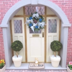 Dolls House Wreath Blue Flowers and White Bows 1:12th Scale Miniature Door Decoration