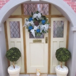 Dolls House Wreath Blue Flowers and White Bows 1:12th Scale Miniature Door Decoration