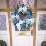 Dolls House Wreath Blue Flowers and White Bows 1:12th Scale Miniature Door Decoration