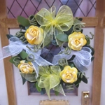 Dolls House Wreath Yellow Roses with Bows 1:12th Scale Miniature Door Decoration