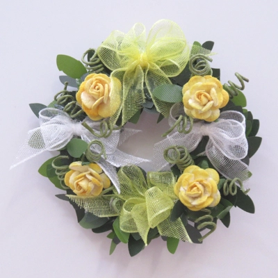 Dolls House Wreath Yellow Roses with Bows 1:12th Scale Miniature Door Decoration