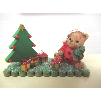 Dolls House Christmas Teddy Bear and Xmas Tree Miniature Ornament 1:12th Scale