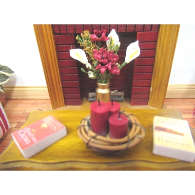 Dolls House Red Candles in a Basket Miniature Decor Accessory 1:12 Scale