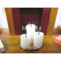 Dolls House Candles on a Brass Coloured Decorated Oval Tray 1:12 Scale Miniature Accessories