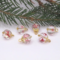 Dolls House Christmas Tree Decorations 6 Hand Decorated Red and Gold Glass Baubles 1:12th Scale