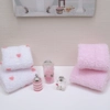 Dolls House Towels 4 Pink & White with Miniature Bath Salts and Ornament Jars 1:12th Scale Bathroom
