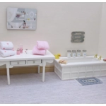 Dolls House Bathroom Wall Decor Sign Wash Soak Relax Blue Vintage Style Wood 1:12th Scale Miniature