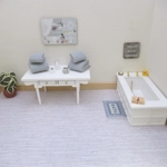 Dolls House Towels Grey with Matching Bath Salts and Ornament Jars 1:12th Scale Bathroom Miniatures