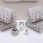 Dolls House Towels Grey with Matching Bath Salts and Ornament Jars 1:12th Scale Bathroom Miniatures