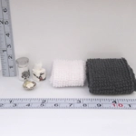 Dolls House Towels 4 Black and White with Miniature Bath Salts, Tissue Box, Soap & Dish 1:12th Scale