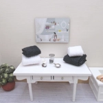 Dolls House Towels 4 Black and White with Miniature Bath Salts, Tissue Box, Soap & Dish 1:12th Scale