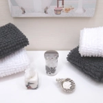Dolls House Towels 4 Black and White with Miniature Bath Salts, Tissue Box, Soap & Dish 1:12th Scale