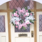 Dolls House Wreath Pink & White Flowers and Bows 1:12th Scale Miniature Door Decoration