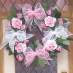 Dolls House Wreath Pink & White Flowers and Bows 1:12th Scale Miniature Door Decoration