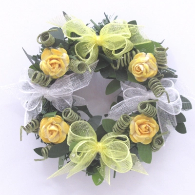 Dolls House Wreath Yellow Roses with Bows 1:12th Scale Miniature Door Decoration