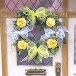 Dolls House Wreath Yellow Roses with Bows 1:12th Scale Miniature Door Decoration