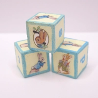Dolls House Toy Letter Blocks Peter Rabbit Set of 3 Cream Blue Nursery Playroom 1:12 Scale