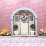 Dolls House Wreath Pink & White Flowers and Bows 1:12th Scale Miniature Door Decoration