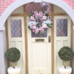 Dolls House Wreath Pink & White Flowers and Bows 1:12th Scale Miniature Door Decoration