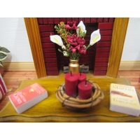 Miniature Red Candles in a Basket Dolls House Decor Accessory 1:12 Scale