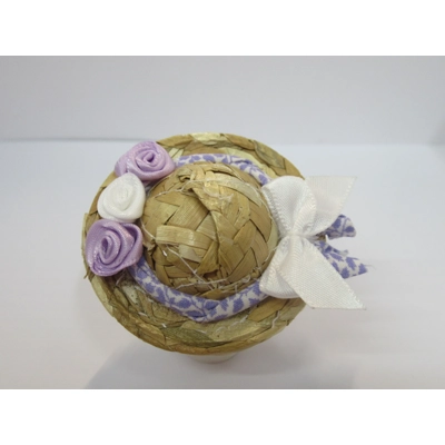 Miniature Straw Hat Lilac Trim and Satin Rose Buds & Bow Dolls House Clothes Accessory 1:12 Scale Miniature Straw Hat Lilac Trim and Satin Rose Buds & Bow Dolls House Clothes Accessory 1:12 Scale