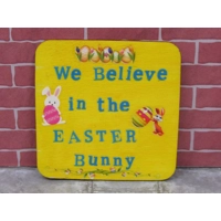 Dolls House We Believe in the Easter Bunny Yellow Sign 1:12th Scale