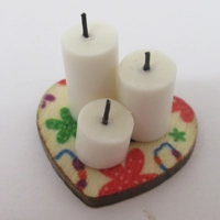 Miniature Candles on a Flower Design Heart Shaped Wooden Stand Dolls House Accessories 1:12 Scale