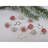 Dolls House Christmas Tree Decorations 12 Red & Silver Bau..