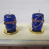 Dolls House Candles Miniature Blue on Gold Plated Stands 1:12 Scale Miniature Decor Accessories