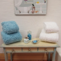 Dolls House Towels Blue & White and Miniature Bath Salts B..