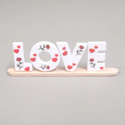 Dolls House Love Word White with Roses & Hearts Miniature Decor 12th Scale