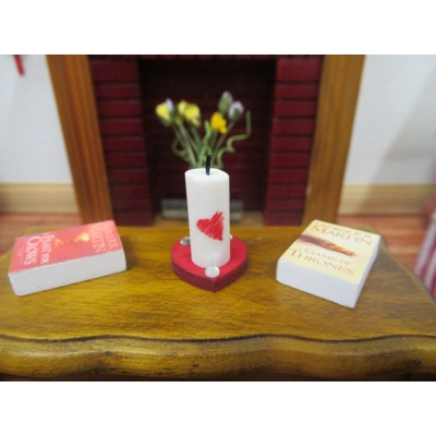 Dolls House Candle on a Heart Shape Stand Miniature Decor 1:12 Scale