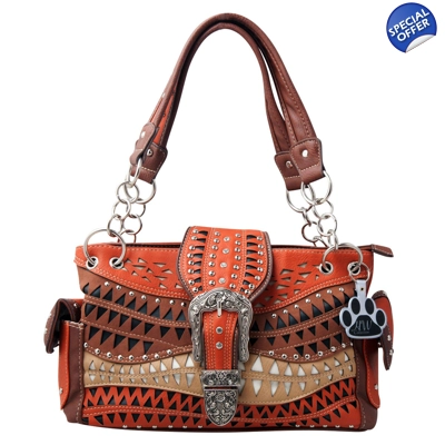 Western Handbag Floral Buckle Carry Conceal Shoulder Bag