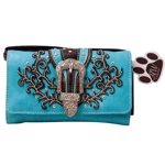 Western Style Wallet Cowgirl Buckle Crossbody Wristlet Clutch Country Trifold Women