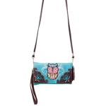 Western Owl Art Heart Crossbody Wristlet Clutch Wallet Small Purse