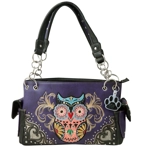 Western Colorful Owl Purse Art Hearts Concealed Carry Shoulder Handbag