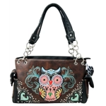 Western Colorful Owl Purse Art Hearts Concealed Carry Shoulder Handbag