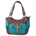Western Turquoise Cross Laser Cut Concealed Carry Handbag and Wallet