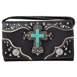 Western Turquoise Cross Laser Cut Concealed Carry Handbag and Wallet