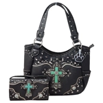 Western Turquoise Cross Laser Cut Concealed Carry Handbag and Wallet