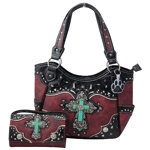 Western Turquoise Cross Laser Cut Concealed Carry Handbag and Wallet