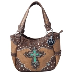 Western Turquoise Cross Laser Cut Concealed Carry Handbag and Wallet