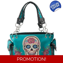 Sugar Skull Roses Day of the Dead Western Should..