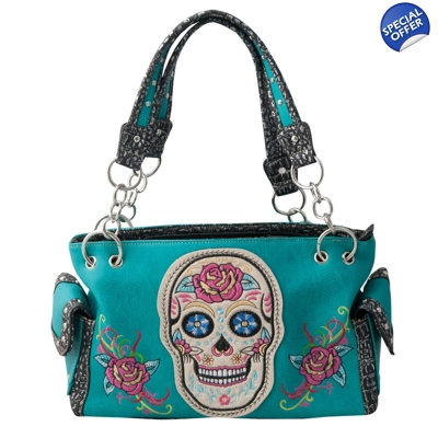 Sugar Skull Roses Day of the Dead Western Shoulder Bag Conceal Carry