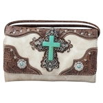 Western Turquoise Cross Laser Cut Concealed Carry Handbag and Wallet