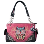 Western Colorful Owl Purse Art Hearts Concealed Carry Shoulder Handbag