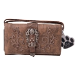 Western Style Wallet Cowgirl Buckle Crossbody Wristlet Clutch Country Trifold Women