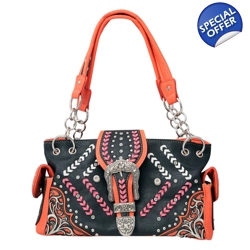 Western Handbag Floral Buckle Carry Concealed Wh..
