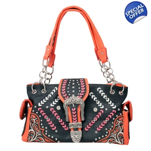 Western Handbag Floral Buckl..